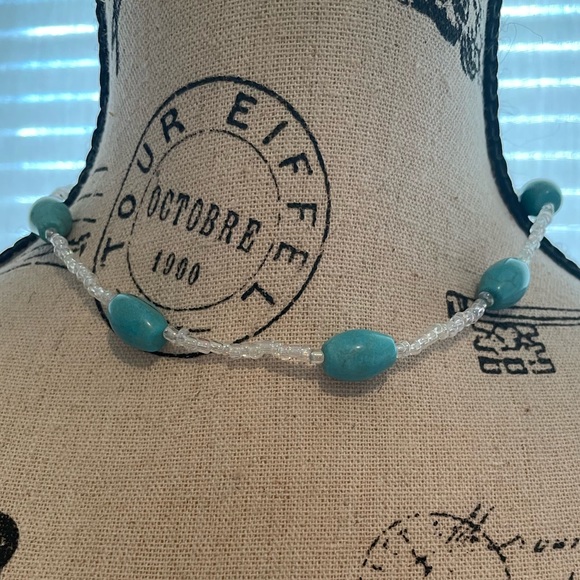 Turquoise Stone Glass Beaded Necklace - Picture 1 of 6